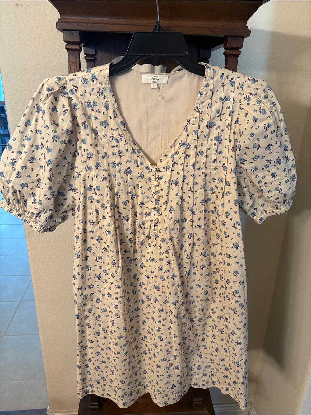 entro Cream Mini Dress with Blue Floral Print